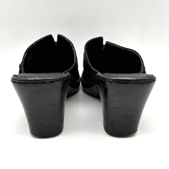 BOC Born On Concept Black Leather Gunmetal Buckle Block Heel Platform Clogs 7 - Picture 8 of 16